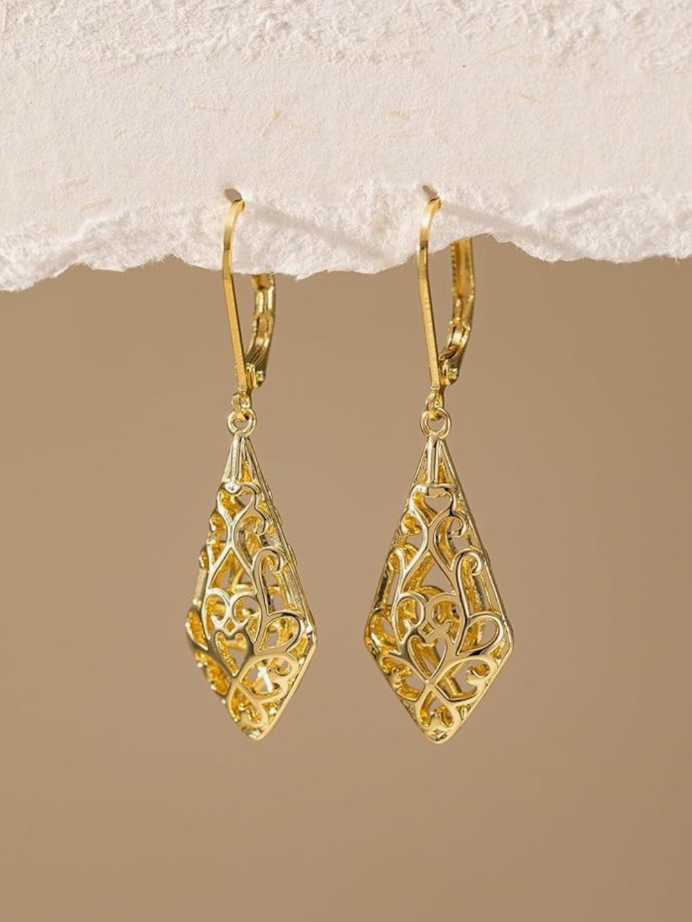 NEW 14K Gold Plated Filigree Drop Earrings